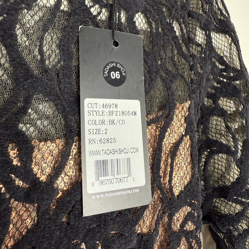 Tadashi Shoji Vita Sequin Floral Lace Over Bodycon Mini Dress 2 Black Sheath - Picture 6 of 13